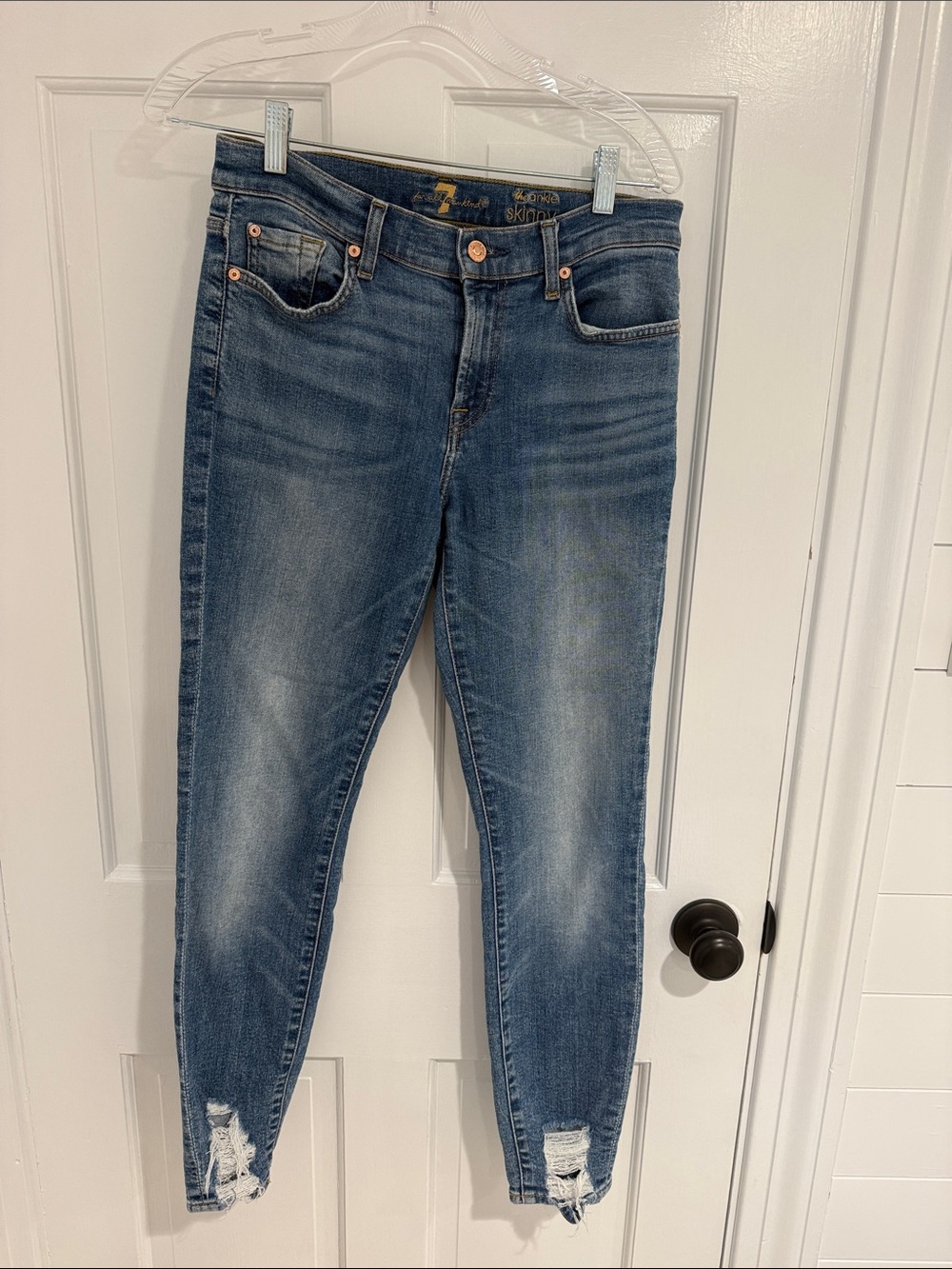 7 For All Mankind Skinny Mid-Rise Jeans - Blue Wash, Size 27